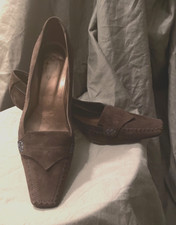 TOD'S kitty Heels Shoes Brown Suede Italy Ladies square Pointy Toe High-Heeled Shoes price