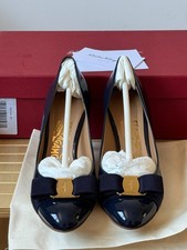 Salvatore Ferragamo Navy Blue Carla Patent Bow Heel Pump Shoes 5.5 & 6.5 NEW High-Heeled Shoes price