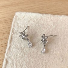Silver Plated Sstraight Pin Clear CZ Cluster Teardrop Snowflake Dangle Earrings Silver Earrings price