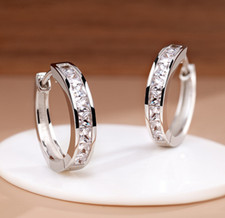 925 Sterling Silver Plated Square Cz Huggie Hoop Earrings 16mm Women Men PE28 Silver Earrings price