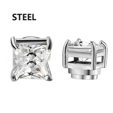 Magnetic Stud Earrings Non Piercing Clip On Stainless Steel CZ Round Square 6mm Silver Earrings price
