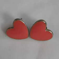 Orange Enamel Heart Stud Earrings Gold Tone Metal Butterfly Back Love Theme Silver Earrings price