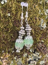 handmade mint green and silver colour drop earrings for charity fundraising Silver Earrings price