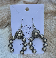 Valentina's Accessories Silver Tone White Round Dangle Earrings Silver Earrings price