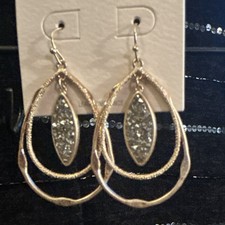 Silver Tone Metal Teardrop Dangle/Drop Hook Earrings w/ Clear Rhinestone Silver Earrings price