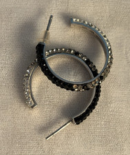 Midas NY 925 sterling black and clear  Rhinestones hoop earrings Silver Earrings price