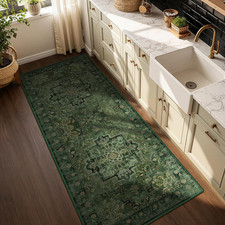 Dark Green 3x6 Runner Rug Non Slip, Washable Thin Kitchen Runner, Vintage Distre Runner price