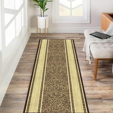 Custom Size Stair Hallway Runner Rug Non Slip Rubber Back Brown & Beige Border Runner price