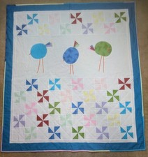 41" x 44" 100% Cotton Everything Is Polkadots Baby Toddler Lap Birds & Pinwheels Baby Quilt price