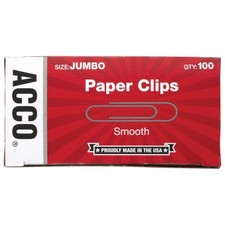 ACCO Paper Clips, Jumbo, Smooth, 100 Clips/Box, 100 Count (Pack of 1), Silver Paper Clips price