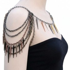 Double Sided Mixed Metals Spiked Shoulder Chain Necklace -  Reaction Body Chains Body Chain price