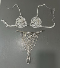 Women's Silver Body Chain Crystal Clear Rhinestone Bra & Thong Set Body Chain price