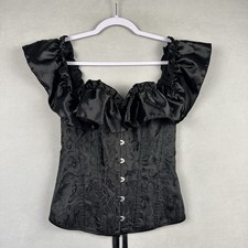 Unbranded Ruffle Corset Bustier Sz M Black On or Off Shoulder Silver HW Closure Women's Corset price