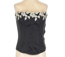 READ! Vintage Gothic Victorian Black & Cream Floral Lace Appliqué Lace-Up Corset Women's Corset price