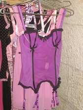 Vintage 2006 Victoria's Secret Purple Black Bow Corset Top Stretch Garter Detail Women's Corset price