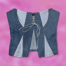 Finesse Strapless Colorblock Denim Lace-Up Corset Top Blue/Light Blue M Women's Corset price