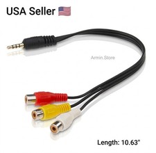 3.5MM A/V JACK TO 3-RCA FEMALE AUDIO VIDEO CONNECTOR CABLE AUX ADAPTER SPLITTER Video Cable price