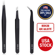 3PCS Precision Tweezers Set Anti Static Stainless Steel Electronics Craft Hobby Hobby Electronics price