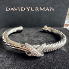 David Cable Flex X Bracelet 7mm Sterling Silver with Diamonds Sz M Diamond Bracelet price