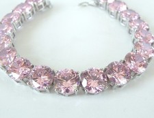 Vintage Sterling Silver 925 Large 80CT Pink Gemstone Tennis Bracelet 7.5" Diamond Bracelet price