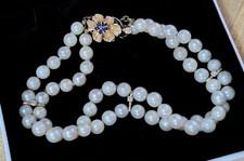 Vintage 5mm Pearl 14k Yellow Gold  Sapphire Clasp Diamond Spacers 8" Bracelet Diamond Bracelet price