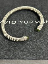 David Sterling Silver 5mm Cable Peridot & Diamond Bracelet Size Small Diamond Bracelet price