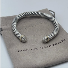 David Sterling Silver 7mm Cable Cuff Diamond Tips & 18k Gold Bracelet Diamond Bracelet price