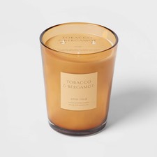 35oz Colored Vase Glass with Dustcover Tobacco and Bergamot Candle Yellow - Vase price