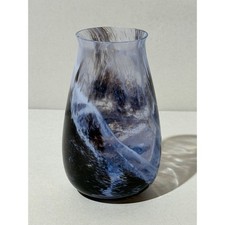 Caithness Scottish  Art Glass Vase Hand Blown Blue Black White Swirl Abstract Vase price