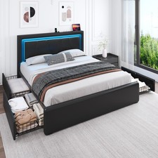 Full/Queen LED Bed Frame with Charging Headboard＆4 Storage Drawers Bed Frame price