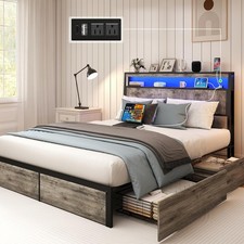 Full Queen King Bed Frame with Storage Headboard ,Charging Station & LED Lights Bed Frame price