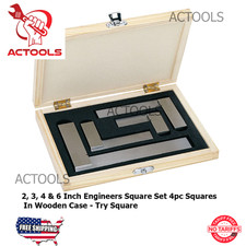 New 2 3 4 & 6 " Engineers Square Set 4pcs Squares In Wooden Case Try Square USA Set Square price