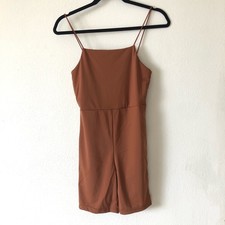 Dolls Kill Rust Brown Cami Romper Bodysuit Spaghetti Strap Small Women's Bodysuit price