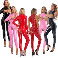 US Women's Wet Look Bodysuit Patent Leather Lingerie Catsuit Bodysuit Jumpsuit Women's Bodysuit price