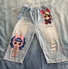 Silky Blue Capri Pants Size 7 Elastic Waist LOL Surprise Doll Graphic Light Wash Girls' Capri Pants price