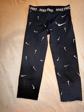Nike Pro Dri-FIT Girls Kids Black Capri Leggings M Logo Compression Stretch 18" Girls' Capri Pants price