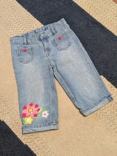 Gymboree Island Lilly Girls Denim Capris Pants Floral Embroidered 9 Girls' Capri Pants price