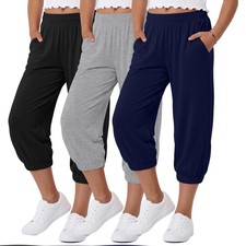 3 Pcs Girls' Capris Sweatpants 5-14Y Cropped Elastic Waist Joggers with Pocke... Girls' Capri Pants price