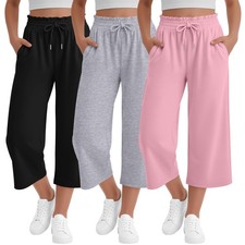 3 Pack Girls' Capris Teen Wide Leg Capri Pants Drawstring Lettuce Elastic Wai... Girls' Capri Pants price