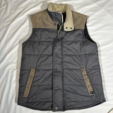 prAna Mens Small Size Gray Puffer Vest  Collar Corduroy Trim Zipper Snap i Men's Vest price