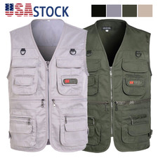 Mens Cargo Multi Pocket Utility Vest Fishing Hiking Camping Gilet Waistcoat Tops Men's Vest price