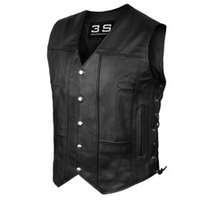 Mens Genuine Leather 10 Pockets Motorcycle Biker Vest Laces Black Brown All Size Men's Vest price