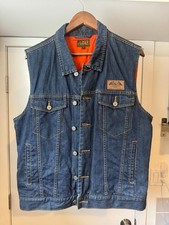 Loser Machine Company Denim Vest Mens Large Quilted Orange Lined Motorcycle Men's Vest price