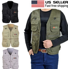 Mens Cargo Tactical Vest Coat Multi Pocket Gilet Photographer Fishing Waistcoat Men's Vest price