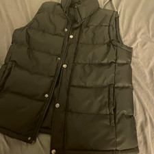 Men's Black Suede Quilted Puffer Vest L Full Zip Snap Front Pockets Men's Vest price