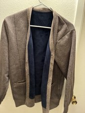 Men's Gray Herringbone Knit V-Neck Button Front Cardigan Sweater Pockets Men's Cardigans price