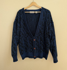 Cicada Moda Men’s M Geometric V-Neck Button Knit Cardigan Sweater Blue Black Men's Cardigans price
