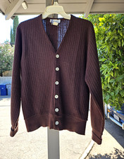 60s 70s Heritage Sportswear Brown Ribbed Knit Button Front Cardigan Sweater M Men's Cardigans price