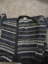 Men’s Fair Isle Knit Open Front Cardigan Sweater Long Sleeve Black Blue M Men's Cardigans price
