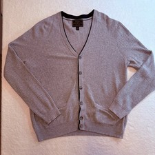 Jos A Bank Reserve Mens XL Grey Ribbed Cotton Silk Blend Button Cardigan Sweater Men's Cardigans price